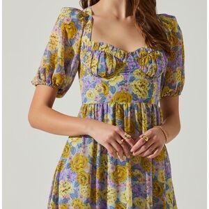 M Astr the Label Floral Sweetheart Neck Dress